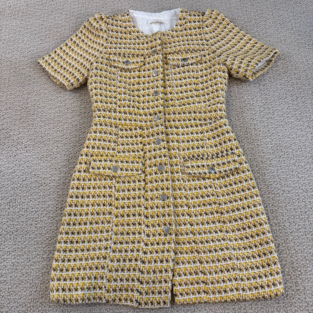 Maje Yellow Tweed Dress